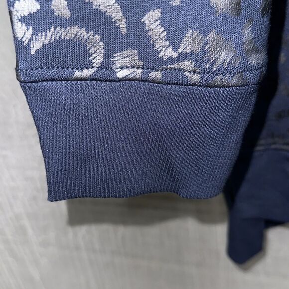 JANE + DELANCEY L Navy Silver Black Metallic Animal Print Crew Fleece Pullover - Picture 8 of 12